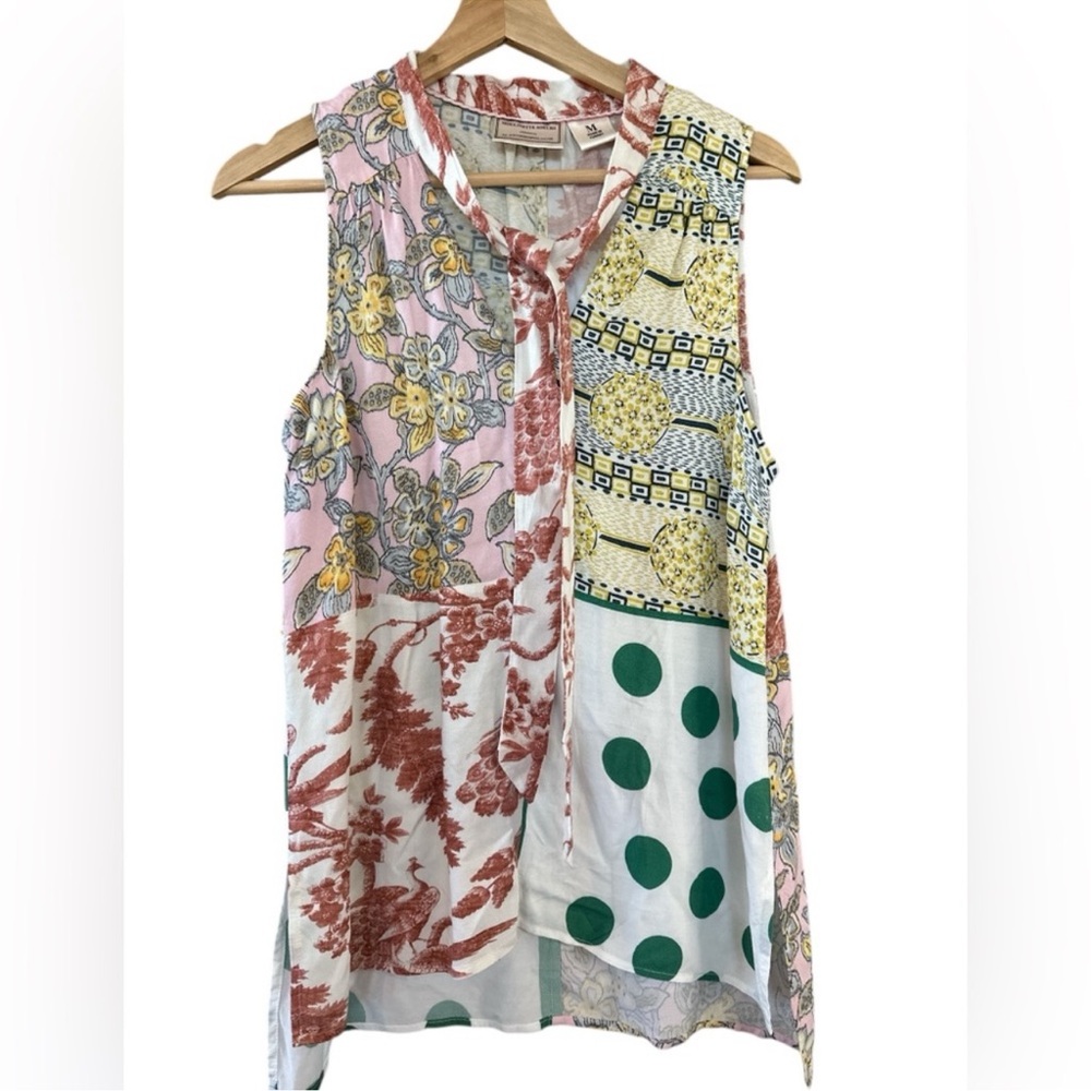 Anthropologie Moulinette Soeurs Venezia Patchwork Tie neck sleeveless Blouse Med
